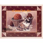 Cat & Knitting Basket  - #BOR41  -  PRINT