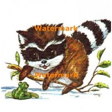 Raccoon & Frog  - #TOR533  -  PRINT
