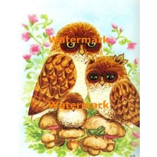 Owl Family & Grasshopper  - #XBAN322  -  PRINT