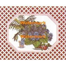 Blue Flowers  - XK1620DM-14  -  EMBOSSED PRINT WITH CUT "OPEN LATTICE-WORK MAT"