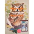 Owl Book Inkwell Rose and Hourglass  - XD7517  -  PRINT